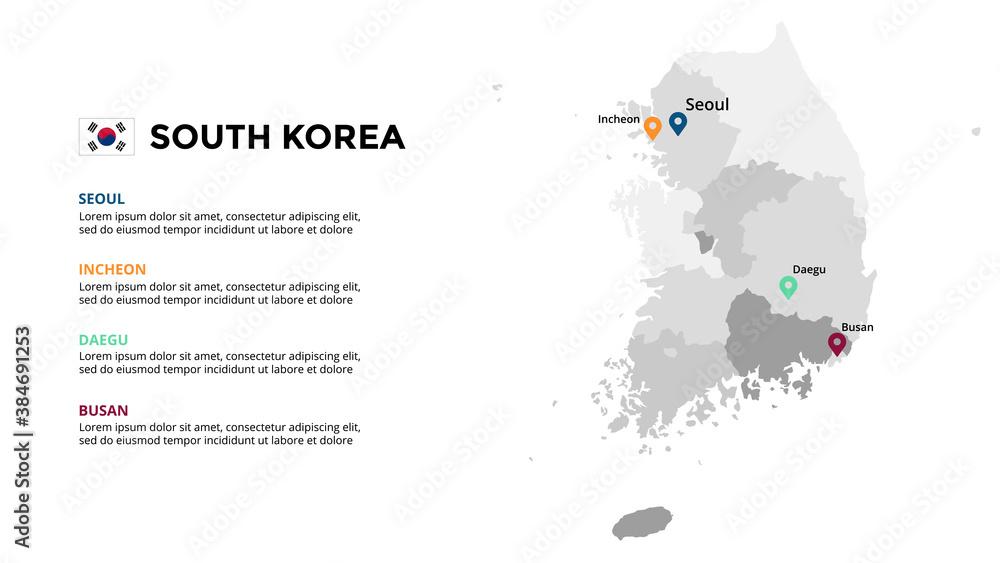 South Korea vector map infographic template. Slide presentation. Global