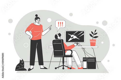 The teenager spends time playing online games. Problems of relations between teenagers and their parents. Dependence on gadgets. Ignoring teenagers of their parents.