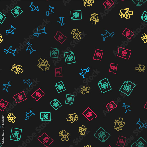 Set line Dog, Medical certificate for dog or cat, Veterinary clinic and Clinical record pet on seamless pattern. Vector.