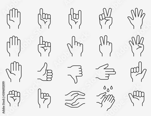 Hands line icons set. Editable stroke.