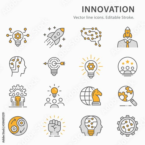Innovation flat line icon set. Vector illustration. Editable stroke.