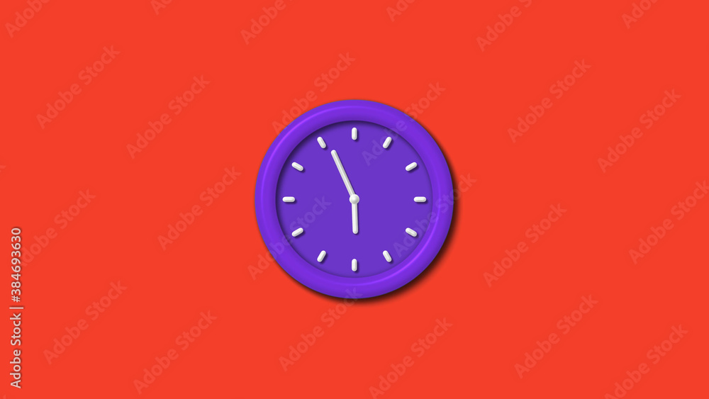 Amazing purple color 3d wall clock isolated on red background, Counting down wall clock Amazing purple color 3d wall clock isolated on red background, Counting down wall clock