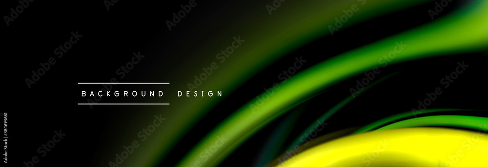 Dynamic motion abstract background. Color blurred stripes on black. Wave liquid lines poster. Vector illustration Dynamic motion abstract background. Color blurred stripes on black. Wave liquid lines poster. Vector illustration