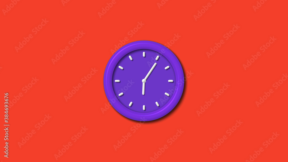 Amazing purple color 3d wall clock isolated on red background, Counting down wall clock Amazing purple color 3d wall clock isolated on red background, Counting down wall clock