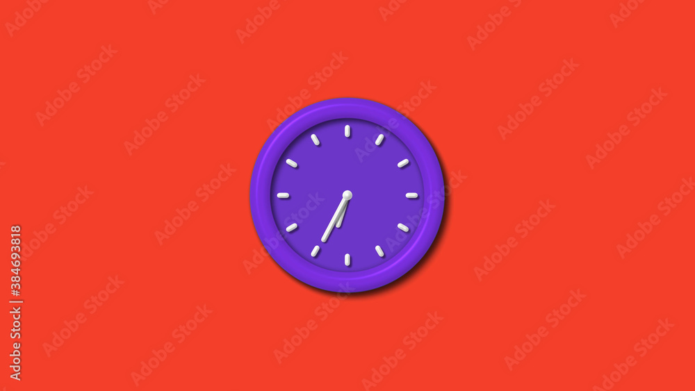 New purple color 3d wall clock isolated on red background, 12 hours wall clock New purple color 3d wall clock isolated on red background, 12 hours wall clock