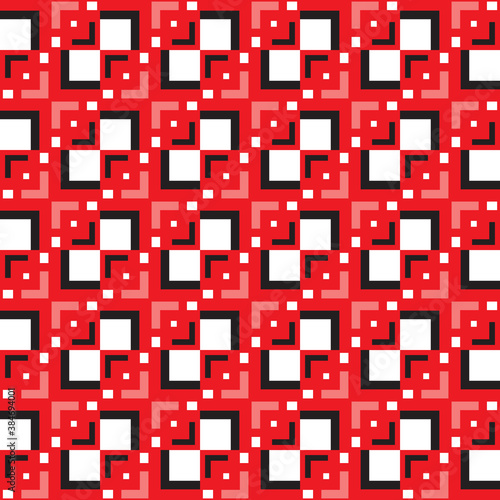Vector seamless pattern texture background with geometric shapes, colored in red, black, white colors.