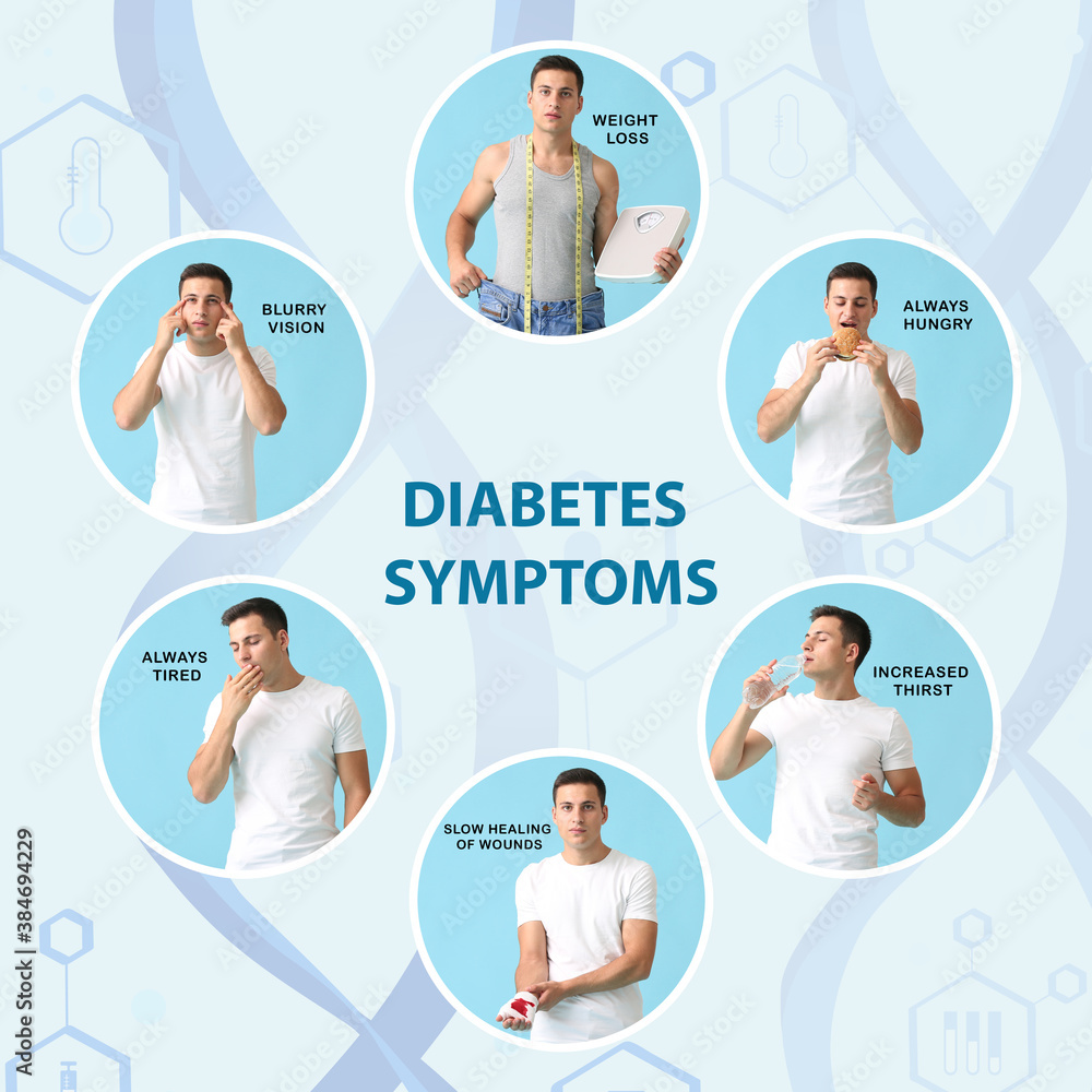 Young man with diabetes symptoms on light background Young man with diabetes symptoms on light background
