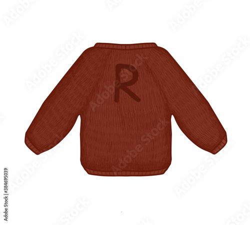 Cozy knitted sweater from Harry Potter. Brown sweater with the letter R