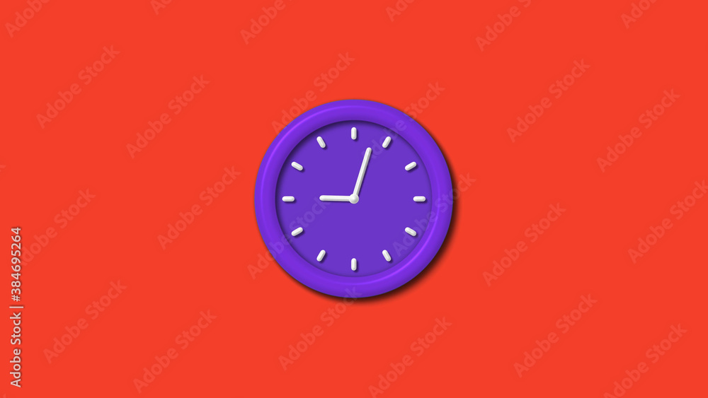 Purple color 3d wall clock isolated on red background, Counting down 3d wall clock Purple color 3d wall clock isolated on red background, Counting down 3d wall clock