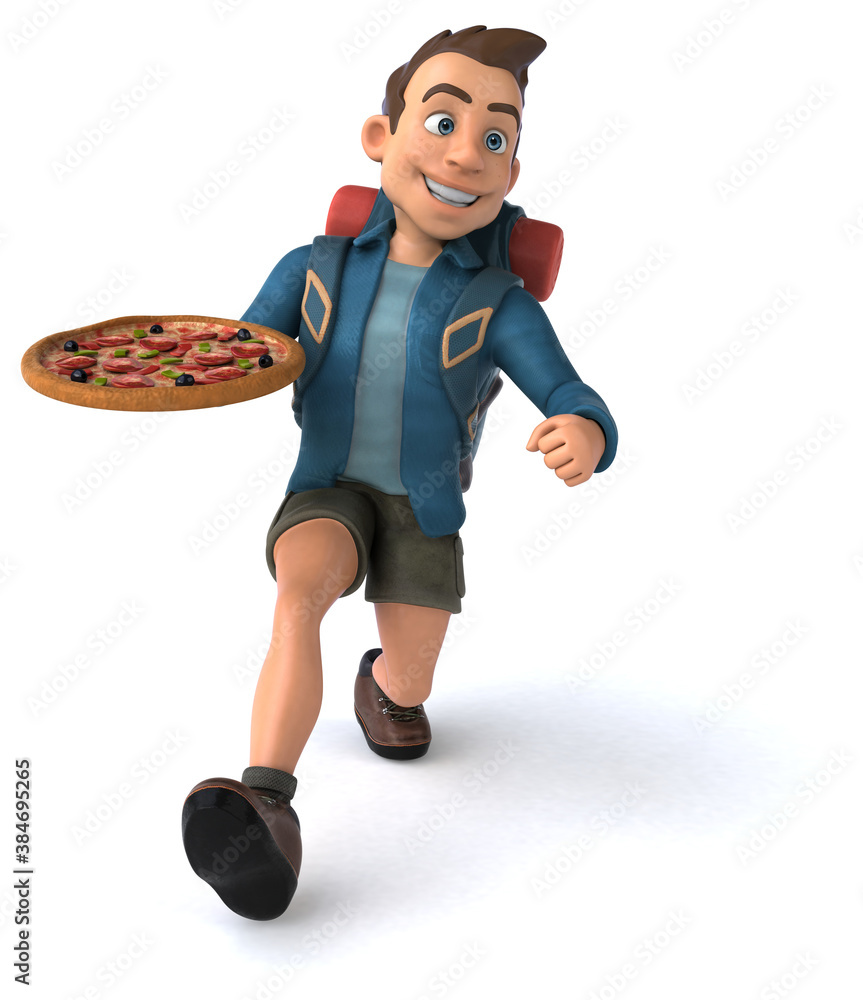 Fun illustration of a 3D cartoon backpacker