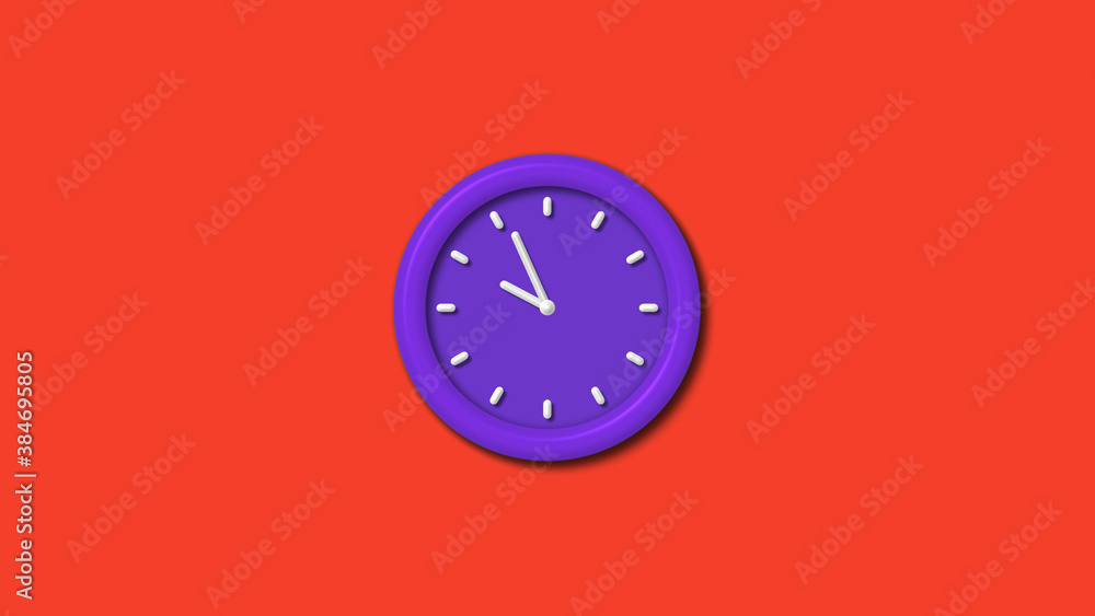 Purple color 3d wall clock isolated on red background, Counting down 3d wall clock Purple color 3d wall clock isolated on red background, Counting down 3d wall clock