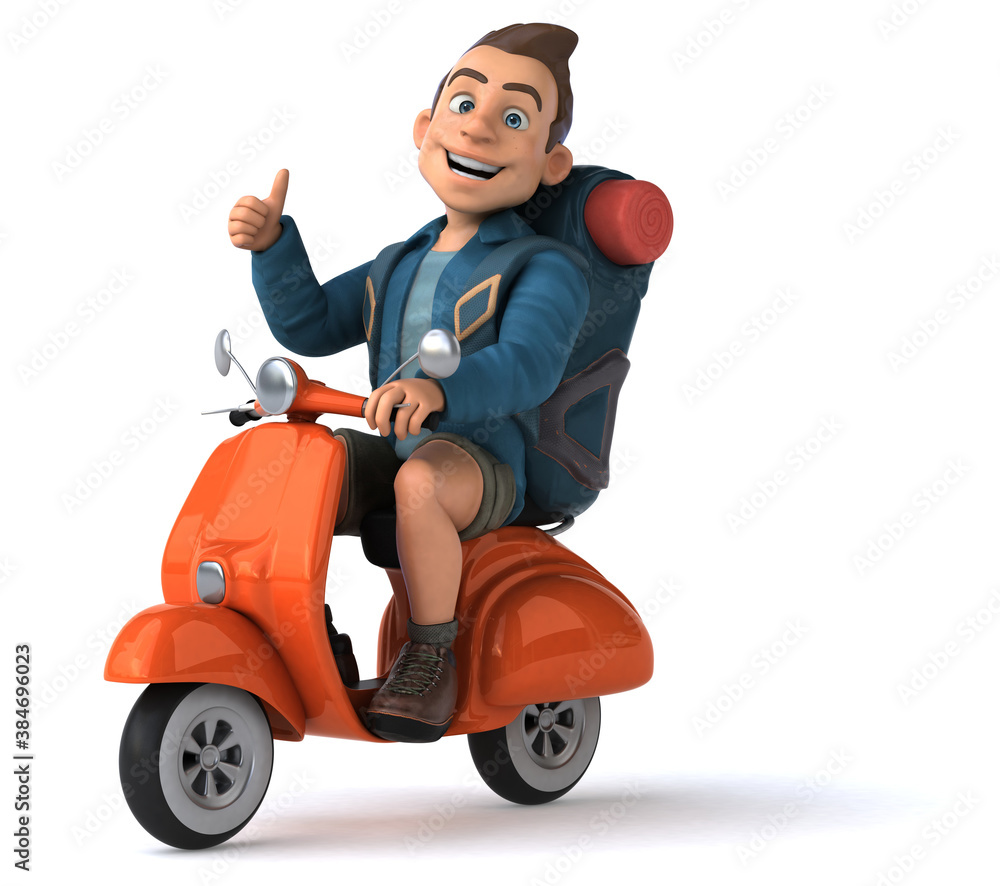 Fun illustration of a 3D cartoon backpacker Fun illustration of a 3D cartoon backpacker