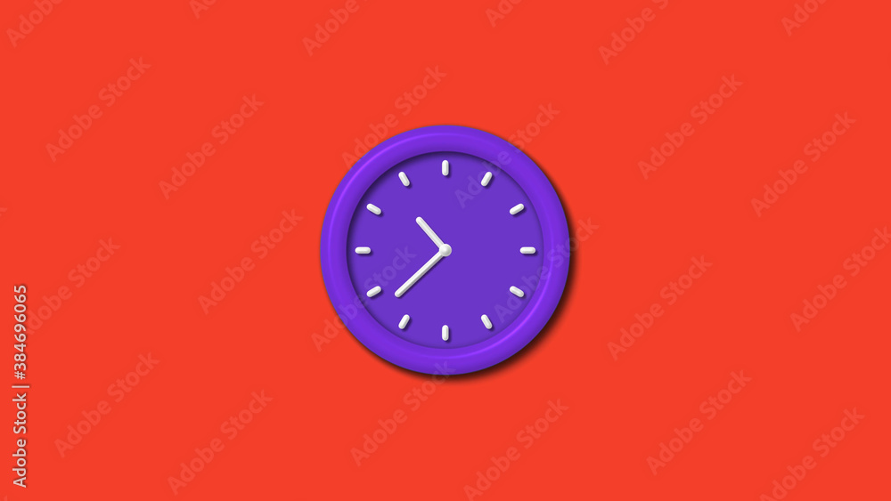 Purple color 3d wall clock isolated on red background, Counting down 3d wall clock Purple color 3d wall clock isolated on red background, Counting down 3d wall clock