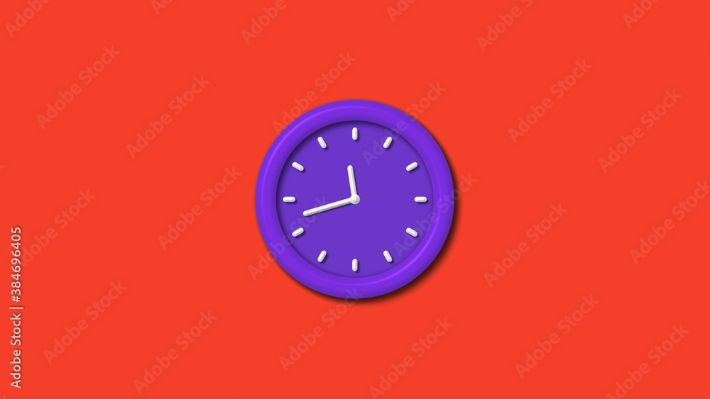 Purple color 3d wall clock isolated on red background, Counting down 3d wall clock Purple color 3d wall clock isolated on red background, Counting down 3d wall clock