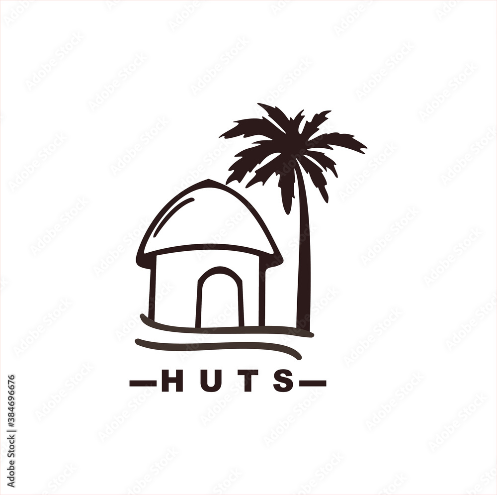 hut and coconut tree vector logo Stock Vector Adobe Stock