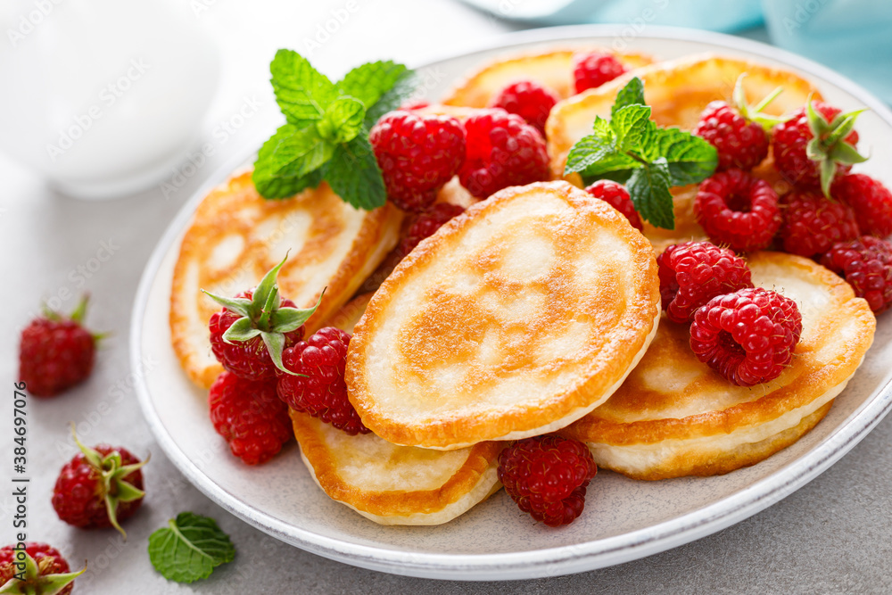 Breakfast pancakes with fresh raspberry Breakfast pancakes with fresh raspberry