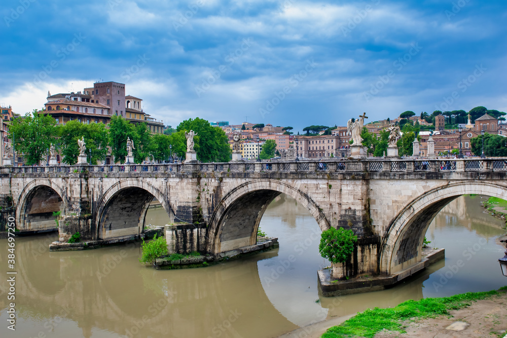 Bridge over the Tiber river in Rome, Italy