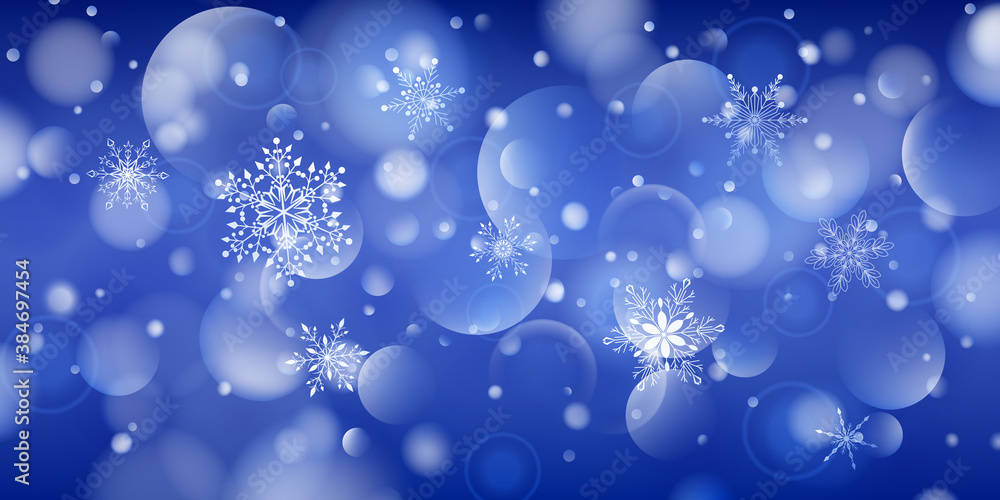 Christmas background of complex big and small falling snowflakes in blue colors with bokeh effect Christmas background of complex big and small falling snowflakes in blue colors with bokeh effect