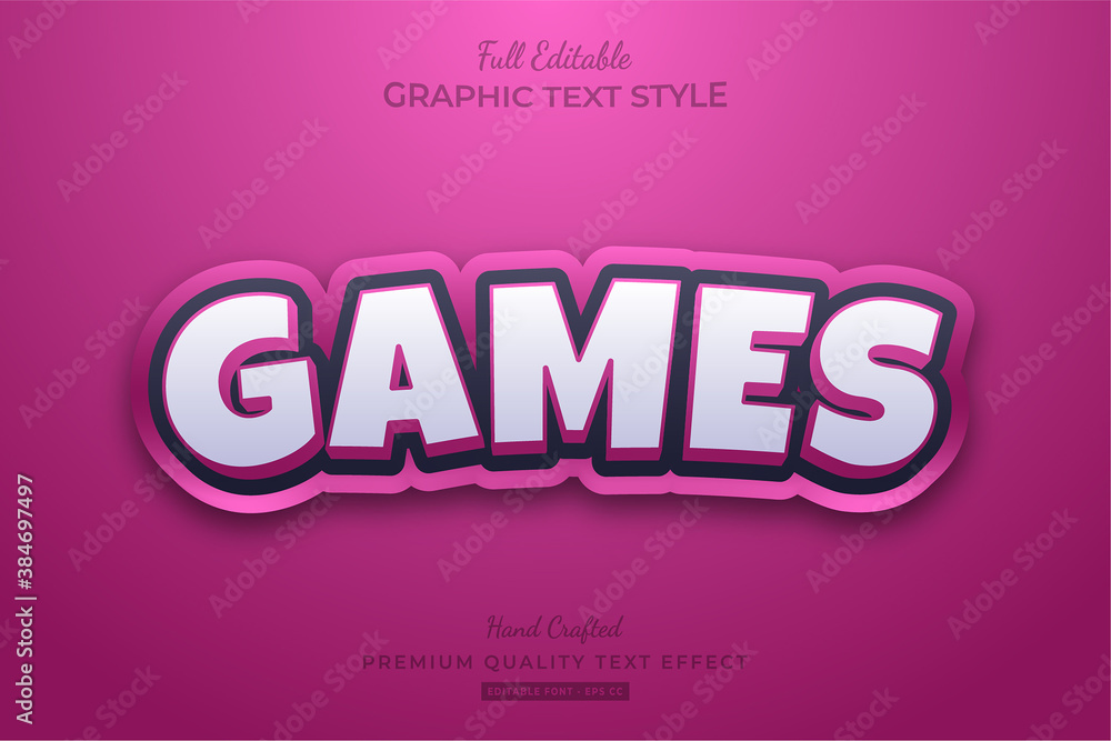 Pink Games Cartoon Editable Premium Text Style Effect