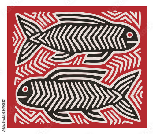 fish illustration of mola kuna from panama san Blas guna