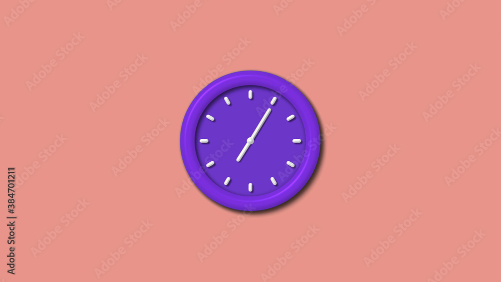 Amazing counting down purple color 3d wall clock isolated on red light background, 12 hours wall clock Amazing counting down purple color 3d wall clock isolated on red light background, 12 hours wall clock