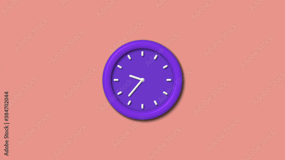 New purple color 3d wall clock isolated on red light background, 12 hours 3d wall clock