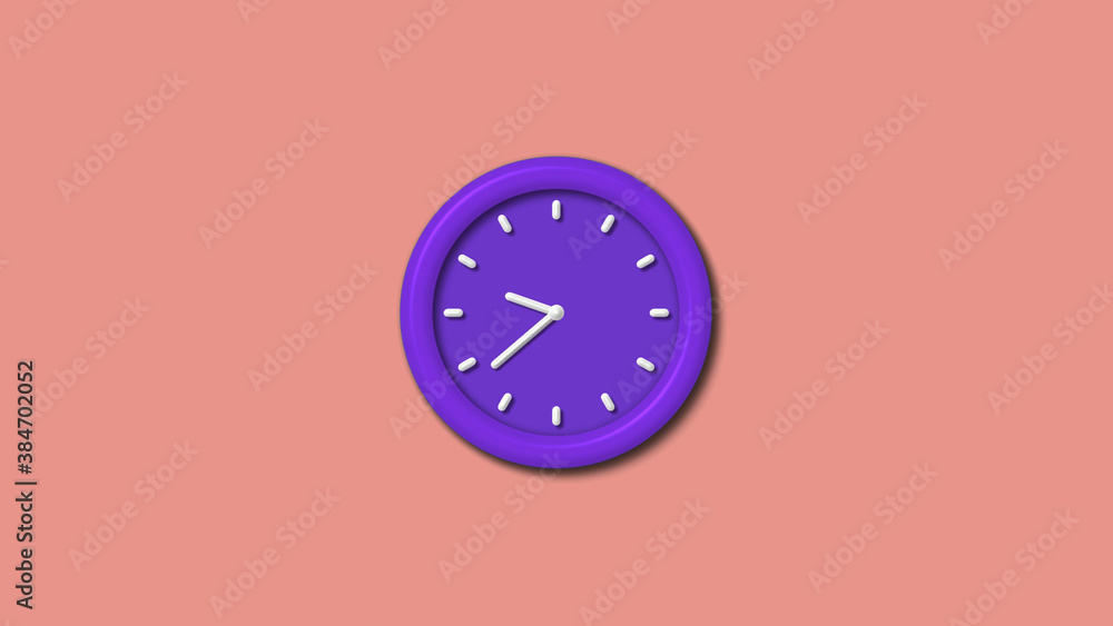 New purple color 3d wall clock isolated on red light background, 12 hours 3d wall clock New purple color 3d wall clock isolated on red light background, 12 hours 3d wall clock