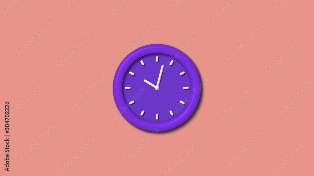 New purple color 3d wall clock isolated on red light background, 12 hours 3d wall clock New purple color 3d wall clock isolated on red light background, 12 hours 3d wall clock