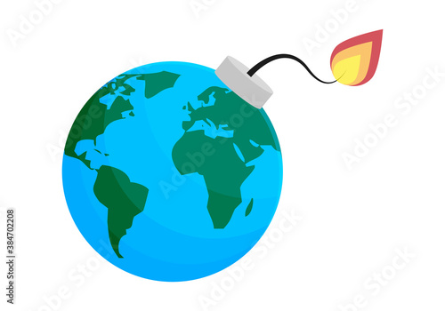 Bomba con la mecha encendida en forma de planeta tierra.