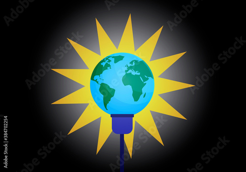 Planeta tierra con luz y un enchufe. 