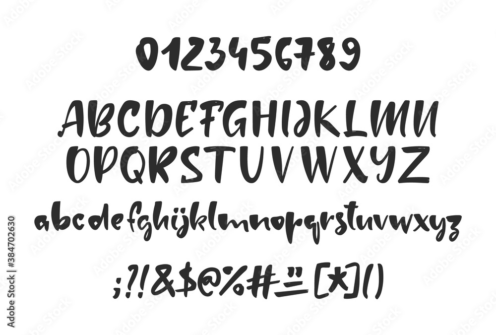 Vector Hand drawn brush Font. English Alphabet letters with Numbers and punctuation. Vector Hand drawn brush Font. English Alphabet letters with Numbers and punctuation.