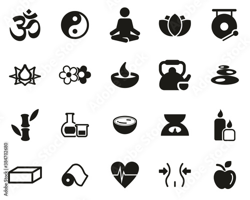 Yoga Exercise & Yoga Lifestyle Icons Black & White Set Big