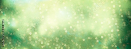Green bokeh background with gold lights - Festive Christmas Holidays - banner, panorama grunge texture