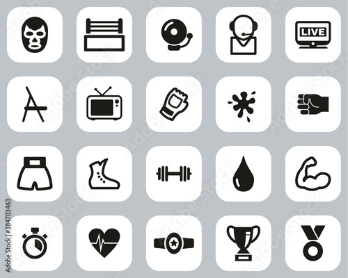 Wrestling Sport & Equipment Icons Black & White Flat Design Set Big