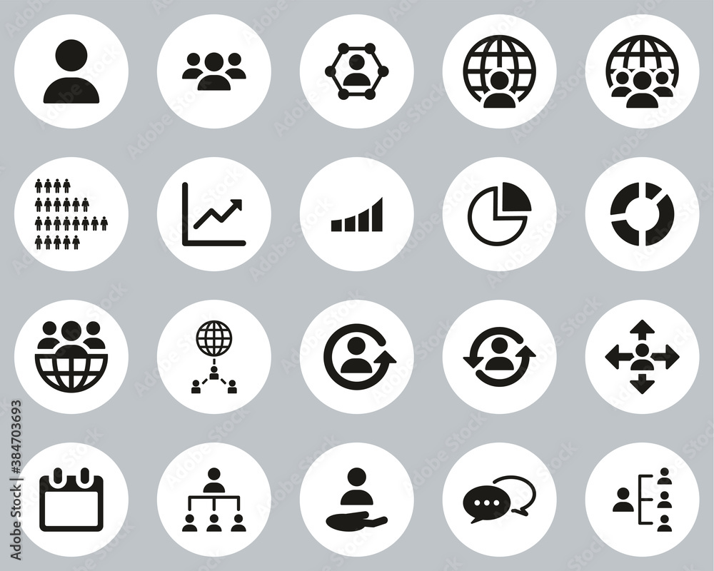 World Population Icons Black & White Flat Design Circle Set Big