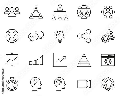 Work Productivity Icons Black & White Thin Line Set Big