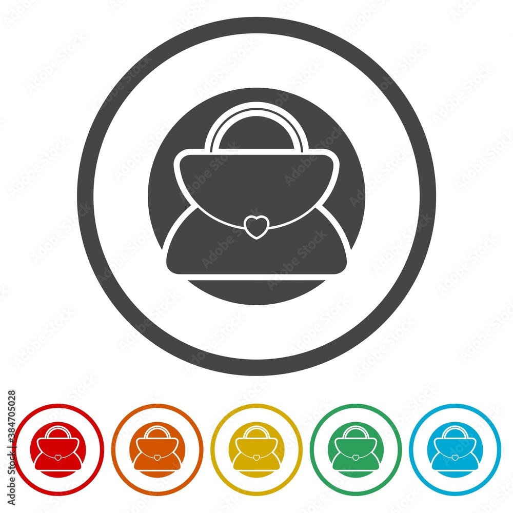 Female handbag ring icon, color set Female handbag ring icon, color set