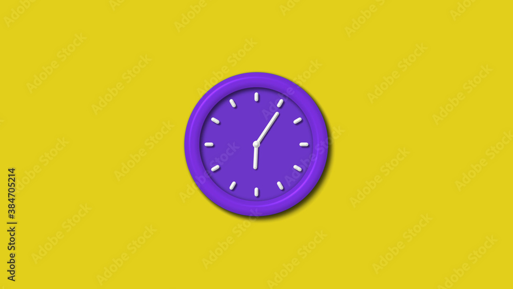 12 hours purple color 3d wall clock isolated on yellow background, Clock isolated 12 hours purple color 3d wall clock isolated on yellow background, Clock isolated