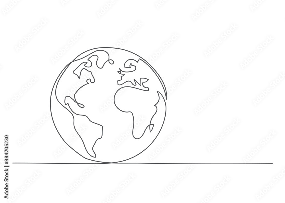 Globe One line drawing Vector globe in line style on white background Globe One line drawing Vector globe in line style on white background