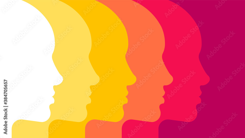 Abstract background of faces. Silhouette of male and female people. Template, background, element.