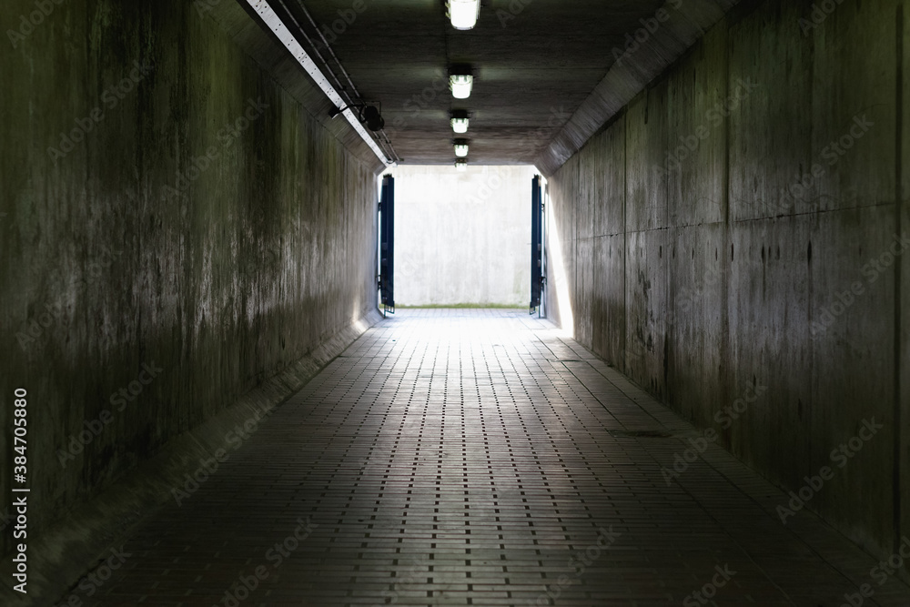 Light at the end of the tunnel, Thames Barrier passageway in London