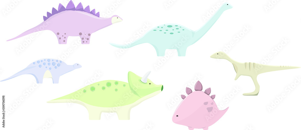Fototapeta premium Set of cute multicolored dinosaurs. Soft colors. Vector