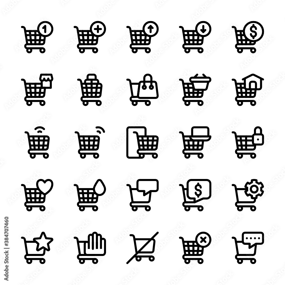 Set of Trolley, Troll, chart, buy outline style icon - vector