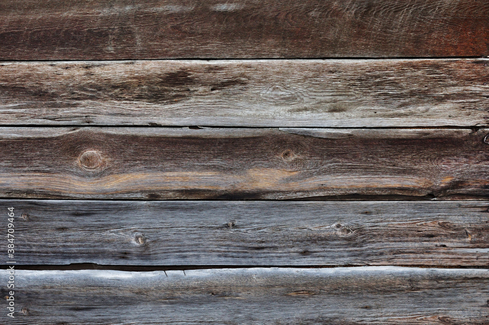 Old wooden boards. Brown wall made of wooden planks