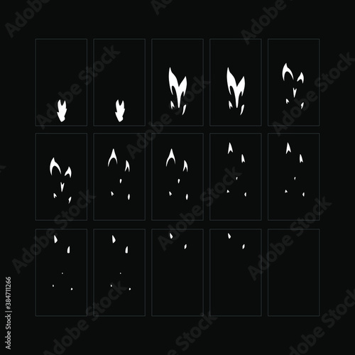 Fire sparks animation. Flame effect sprites sheet for games, video, animation. Colorful cartoon sparks animation. 