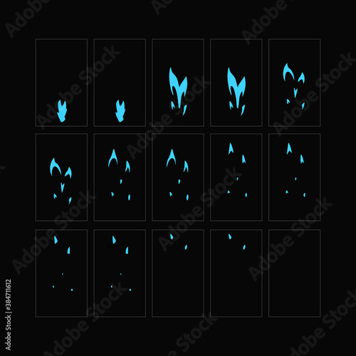 Fire sparks animation. Flame effect sprites sheet for games, video, animation. Colorful cartoon sparks animation. 