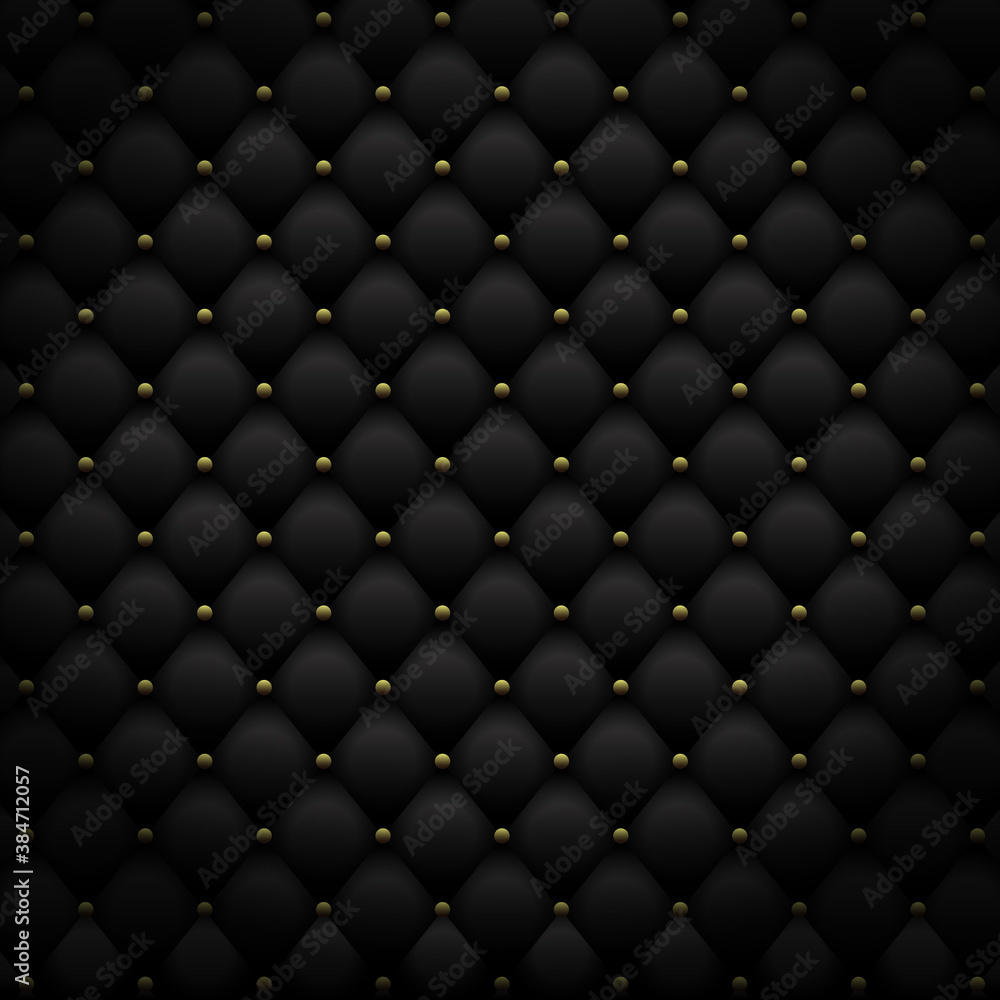 Plakat Black leather pattern with golden metal. Luxury background. Vector illustration