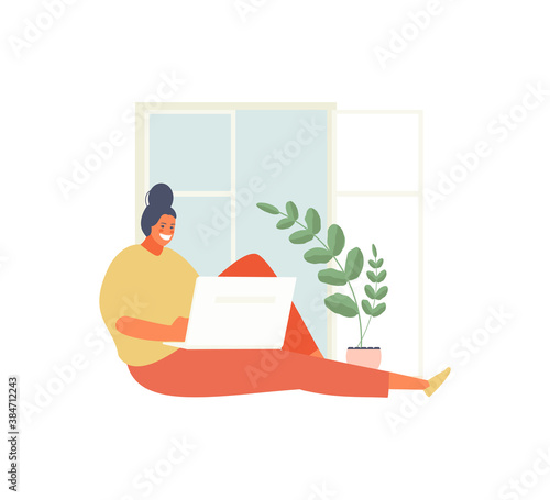 Freelancer girl works at home. Self-isolation and remote work