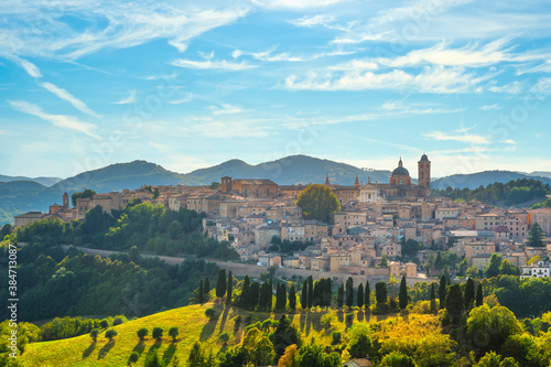 Urbino city skyline and countryside landscape. Marche region, Italy. photo