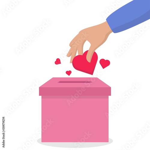 charity donation box with hand insert hearts vector illustration design